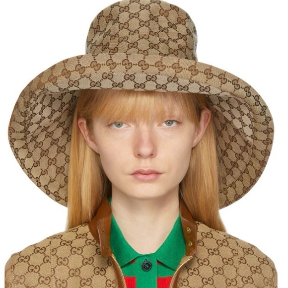 Monogram Accessories - Gucci GG Monogram Bucket Hat Canvas Wide Large Brim Beige Tan Jacquard